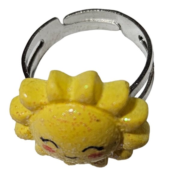 Yellow Smiley Face Sunshine Sunburst Ring Girls Costume Jewelry Adjustable - Picture 2 of 5